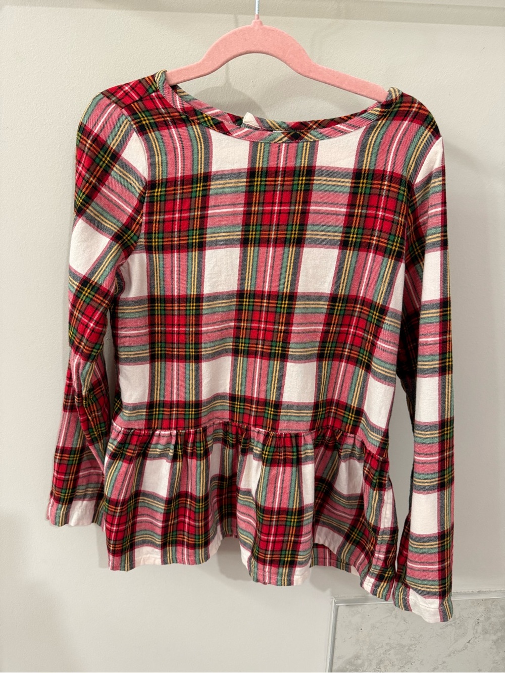 Hanna Andersson girl plaid flannel peplum top 8 years